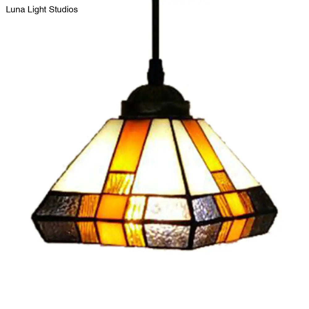 Single Light Tiffany Stained Glass Pendant Lamp for Dining Room - Geometric Brown Fixture