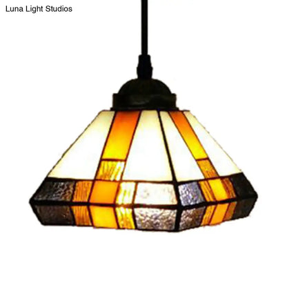 Single Light Tiffany Stained Glass Pendant Lamp for Dining Room - Geometric Brown Fixture