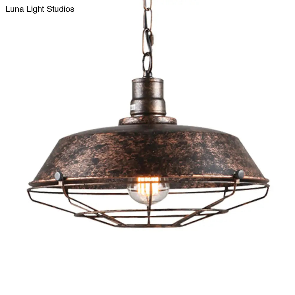 Single Pendant Light Kit with Tapered Cage in Black/Rust - Available in 3 Sizes (10"/14"/18")