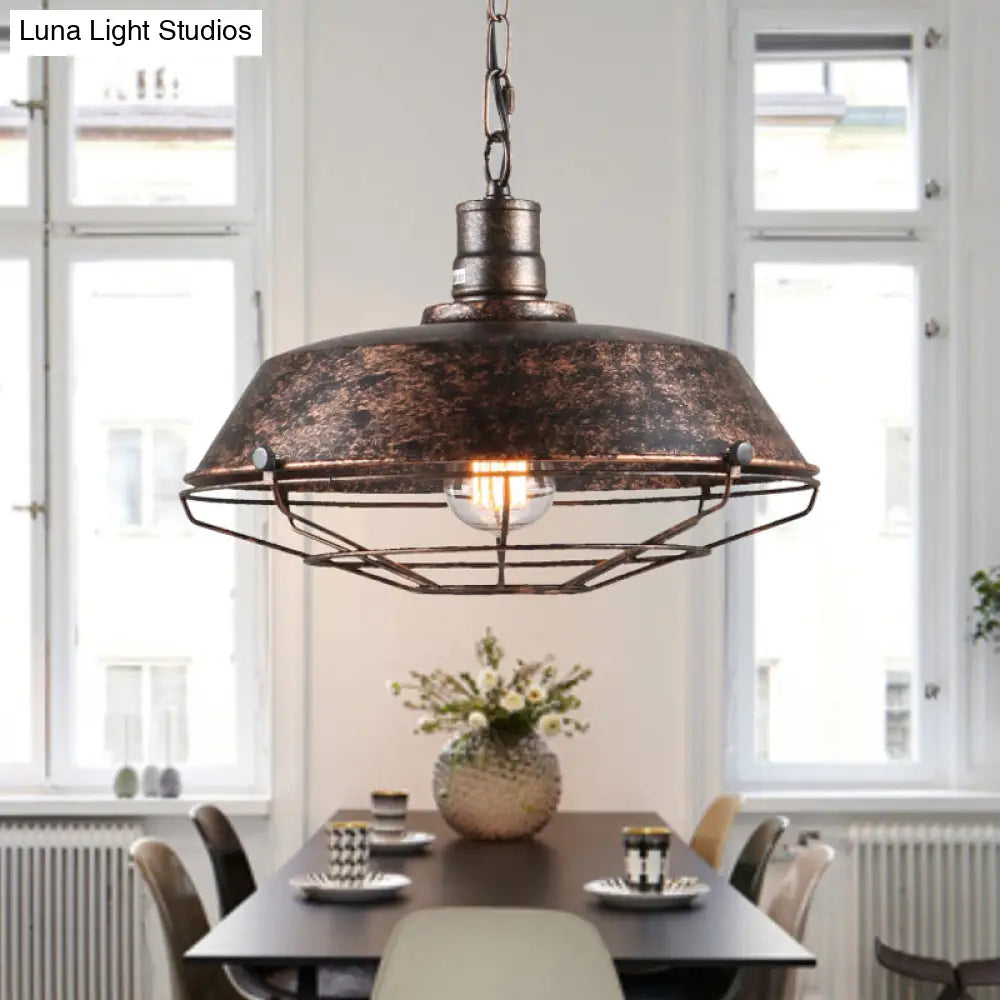 Single Pendant Light Kit with Tapered Cage in Black/Rust - Available in 3 Sizes (10"/14"/18")