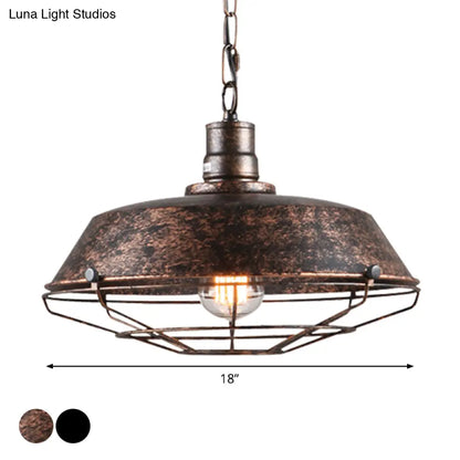 Single Pendant Light Kit with Tapered Cage in Black/Rust - Available in 3 Sizes (10"/14"/18")