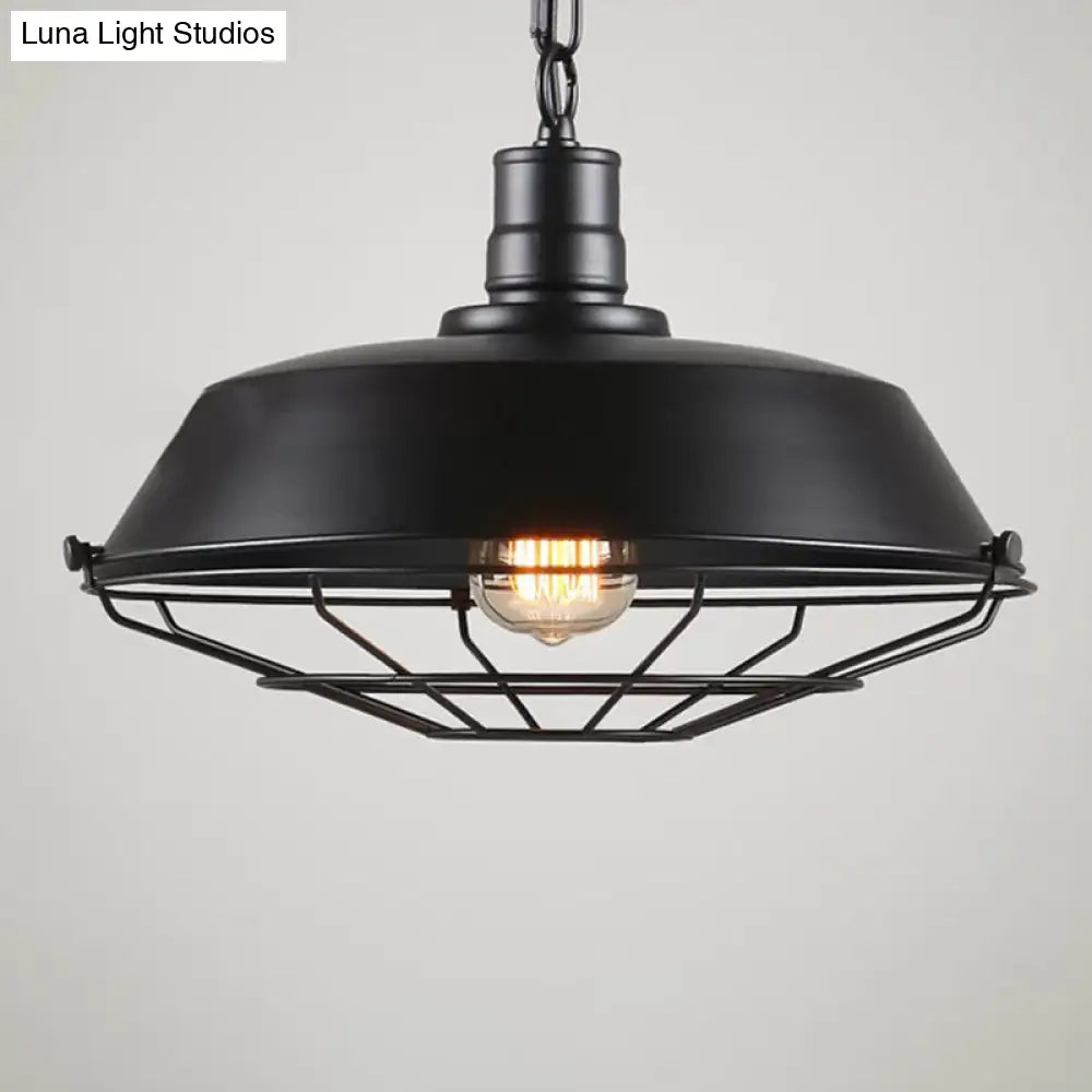 Single Pendant Light Kit with Tapered Cage in Black/Rust - Available in 3 Sizes (10"/14"/18")