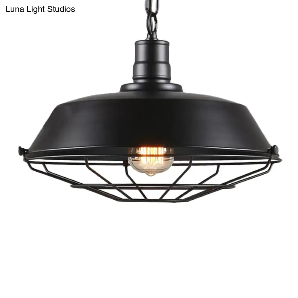 Single Pendant Light Kit with Tapered Cage in Black/Rust - Available in 3 Sizes (10"/14"/18")