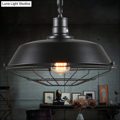 Single Pendant Light Kit with Tapered Cage in Black/Rust - Available in 3 Sizes (10"/14"/18")