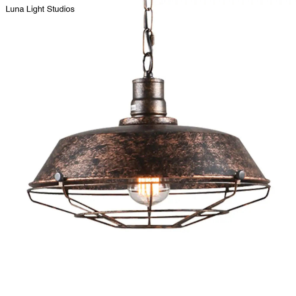 Single Pendant Light Kit with Tapered Cage in Black/Rust - Available in 3 Sizes (10"/14"/18")