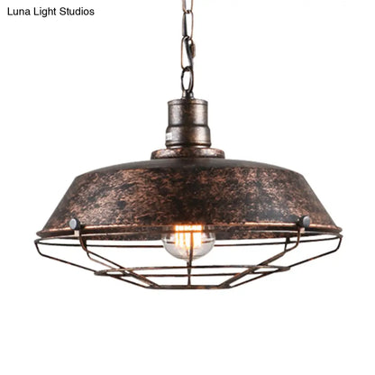 Single Pendant Light Kit with Tapered Cage in Black/Rust - Available in 3 Sizes (10"/14"/18")