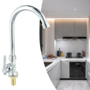 Chrome finished single hole kitchen sink faucet with curved spout white handle brass threading cold water stainless steel