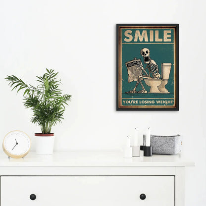 Skeleton Man Squatting Toilet Canvas Wall Art - Posters