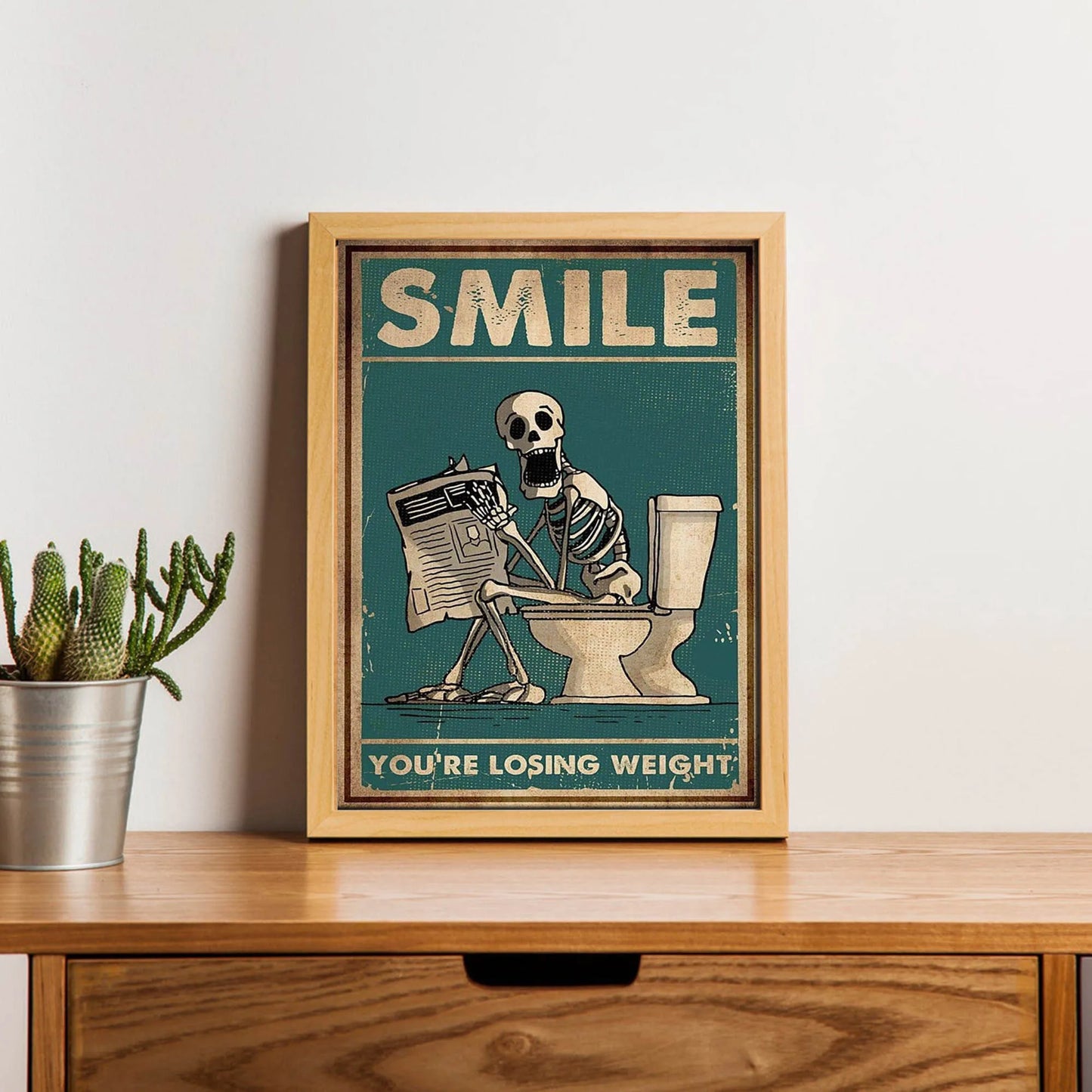 Skeleton Man Squatting Toilet Canvas Wall Art - Posters