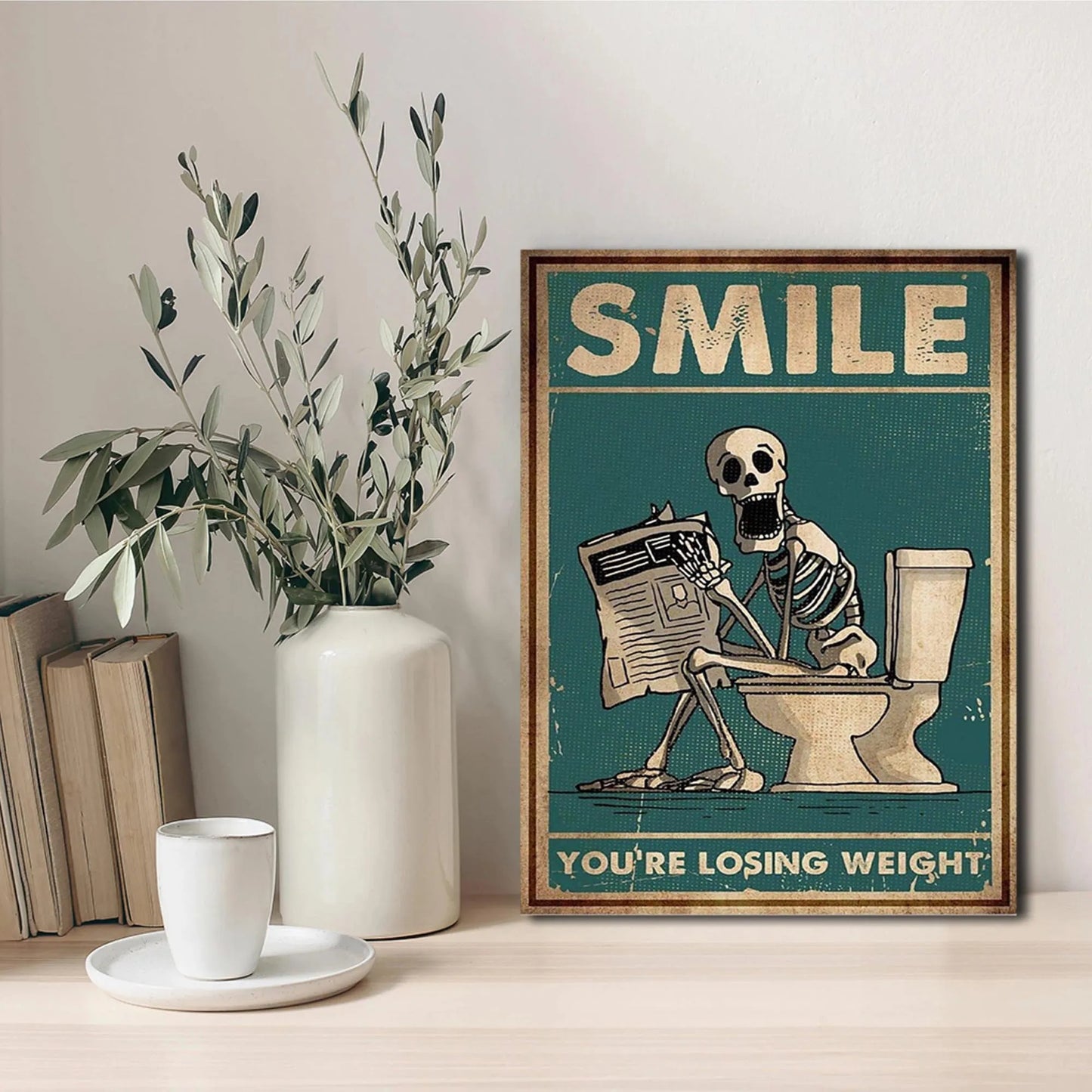 Skeleton Man Squatting Toilet Canvas Wall Art - A / 12X18 - Posters