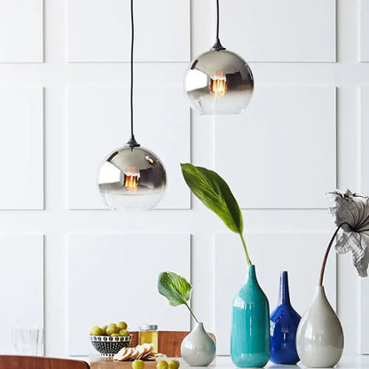 Sleek 1-Head Pendant Light with Global Gradient Glass Shade for Dining Room Suspension Lighting Kit
