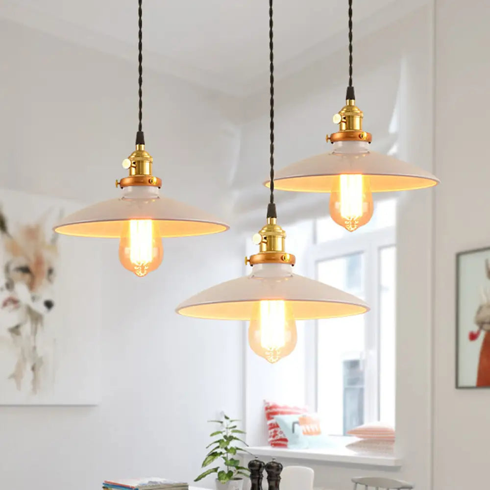 Sleek 1-Head Warehouse Saucer Pendant Light for Dining Room - Metallic Drop Design