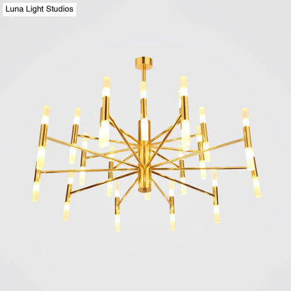 Elegante lámpara colgante de tubo de latón de 2 niveles - Lámpara de techo minimalista de 40 luces para sala de estar