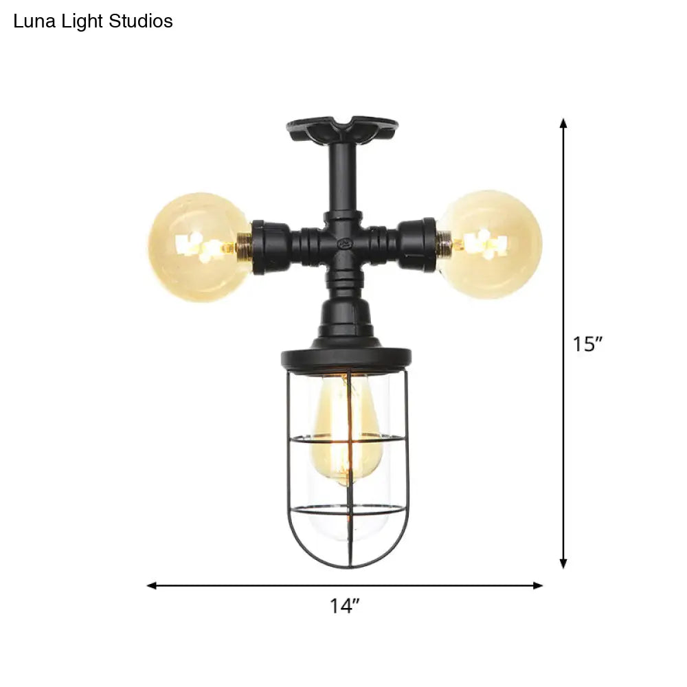 DecorBites™ DecorBites™ Elegante aplique de pared semiempotrado de 3 cabezales para vestíbulo en color negro con bola/cápsula de cristal transparente y jaula