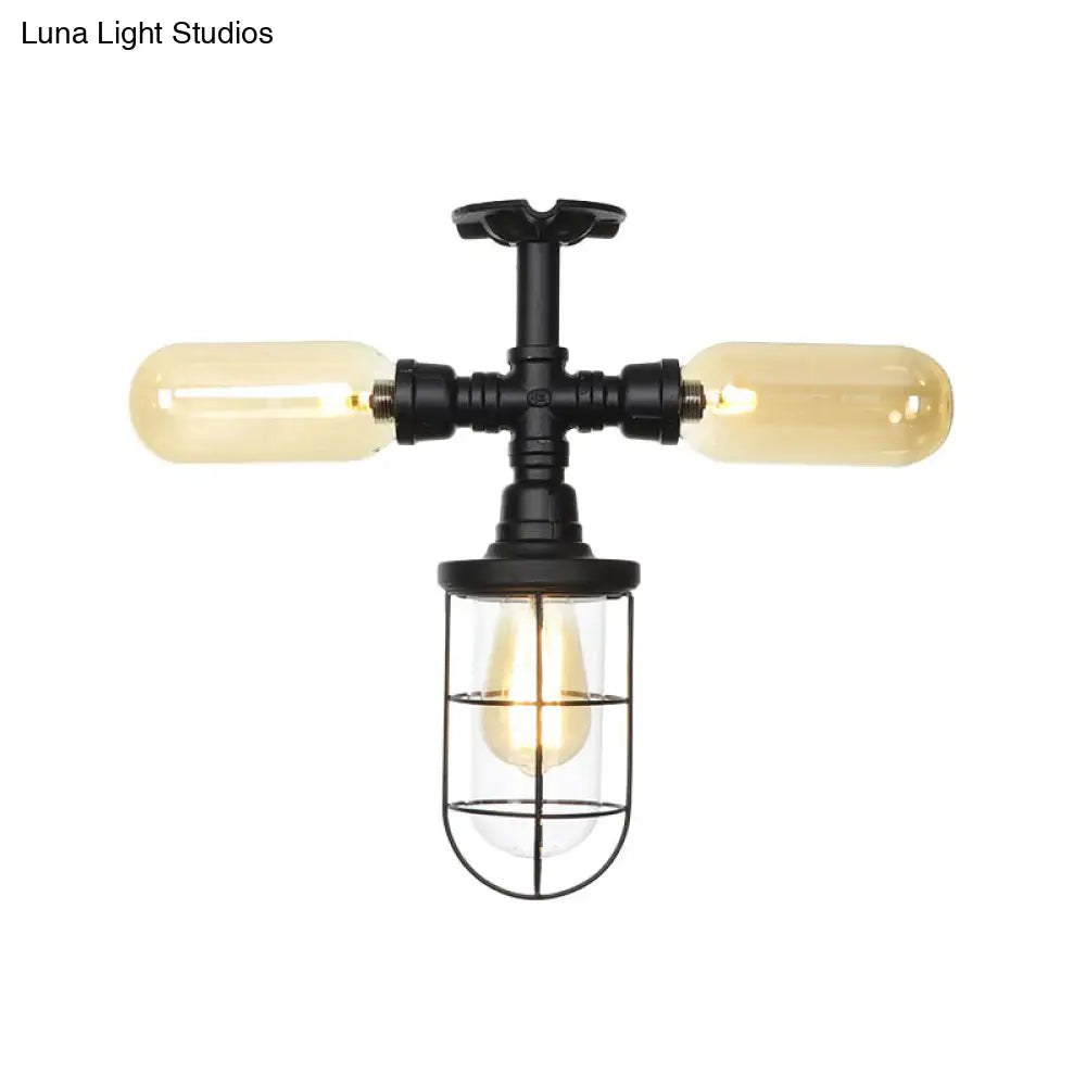 DecorBites™ DecorBites™ Elegante aplique de pared semiempotrado de 3 cabezales para vestíbulo en color negro con bola/cápsula de cristal transparente y jaula