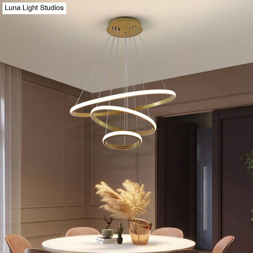 Lámpara de techo colgante LED de 3 anillos elegante: Iluminación moderna para dormitorio