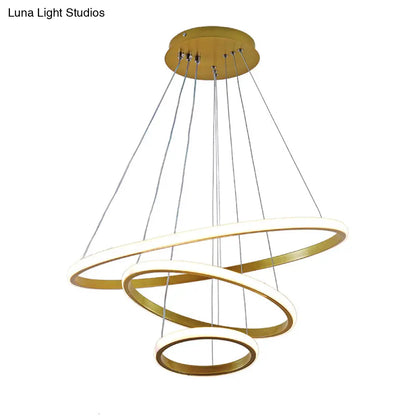 Lámpara de techo colgante LED de 3 anillos elegante: Iluminación moderna para dormitorio