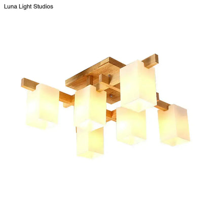 DecorBites™ DecorBites™ Sleek 6-Light Frosted Glass Cuboid Ceiling Light with Wood Arm