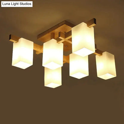 DecorBites™ DecorBites™ Sleek 6-Light Frosted Glass Cuboid Ceiling Light with Wood Arm