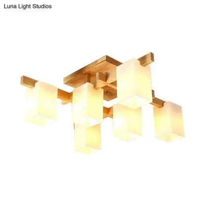 DecorBites™ DecorBites™ Sleek 6-Light Frosted Glass Cuboid Ceiling Light with Wood Arm