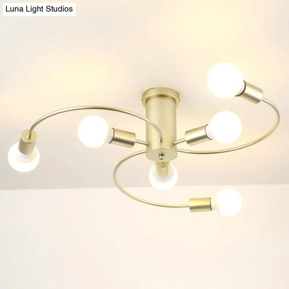DecorBites™ DecorBites™ Sleek 6-Light Semi Flush Mount Chandelier for Bedroom - Ultra-Contemporary Spherical Design - White Glass Ceiling Fixture