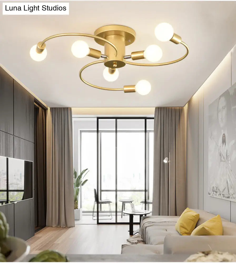 DecorBites™ DecorBites™ Sleek 6-Light Semi Flush Mount Chandelier for Bedroom - Ultra-Contemporary Spherical Design - White Glass Ceiling Fixture