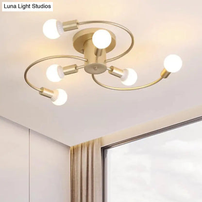 DecorBites™ DecorBites™ Sleek 6-Light Semi Flush Mount Chandelier for Bedroom - Ultra-Contemporary Spherical Design - White Glass Ceiling Fixture