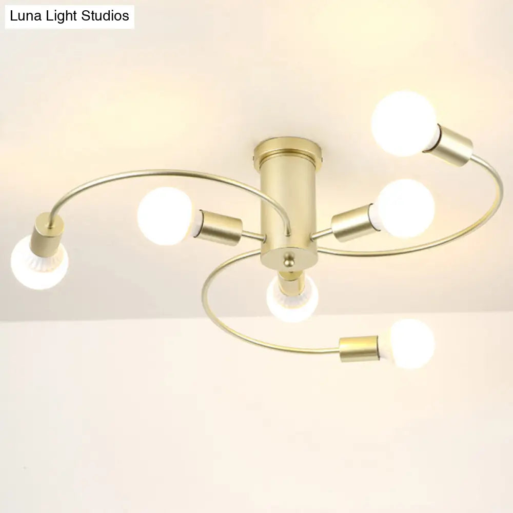 DecorBites™ DecorBites™ Sleek 6-Light Semi Flush Mount Chandelier for Bedroom - Ultra-Contemporary Spherical Design - White Glass Ceiling Fixture