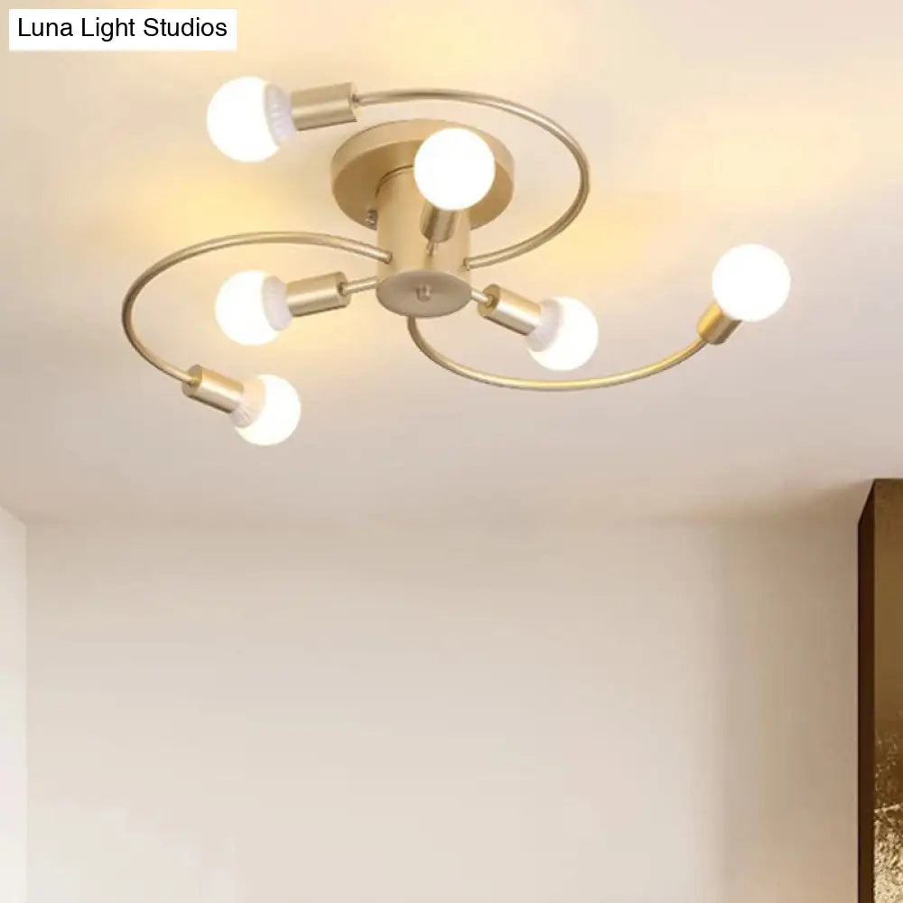 DecorBites™ DecorBites™ Sleek 6-Light Semi Flush Mount Chandelier for Bedroom - Ultra-Contemporary Spherical Design - White Glass Ceiling Fixture