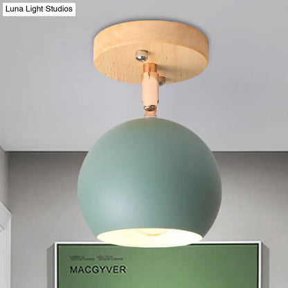 DecorBites™ DecorBites™ Sleek Adjustable Semi Ceiling Flush Mount with Round Wood Canopy - White/Green Ball Flush Mounted Light