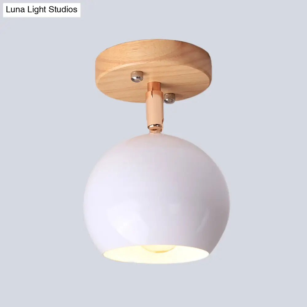 DecorBites™ DecorBites™ Sleek Adjustable Semi Ceiling Flush Mount with Round Wood Canopy - White/Green Ball Flush Mounted Light