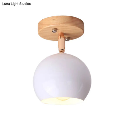 DecorBites™ DecorBites™ Sleek Adjustable Semi Ceiling Flush Mount with Round Wood Canopy - White/Green Ball Flush Mounted Light