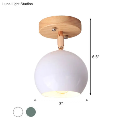 DecorBites™ DecorBites™ Sleek Adjustable Semi Ceiling Flush Mount with Round Wood Canopy - White/Green Ball Flush Mounted Light