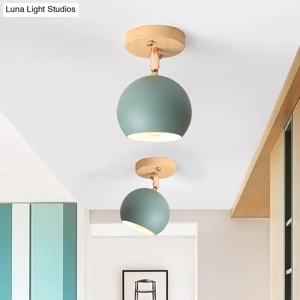 DecorBites™ DecorBites™ Sleek Adjustable Semi Ceiling Flush Mount with Round Wood Canopy - White/Green Ball Flush Mounted Light