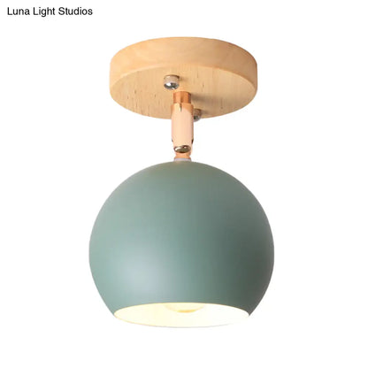 DecorBites™ DecorBites™ Sleek Adjustable Semi Ceiling Flush Mount with Round Wood Canopy - White/Green Ball Flush Mounted Light