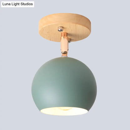 DecorBites™ DecorBites™ Sleek Adjustable Semi Ceiling Flush Mount with Round Wood Canopy - White/Green Ball Flush Mounted Light