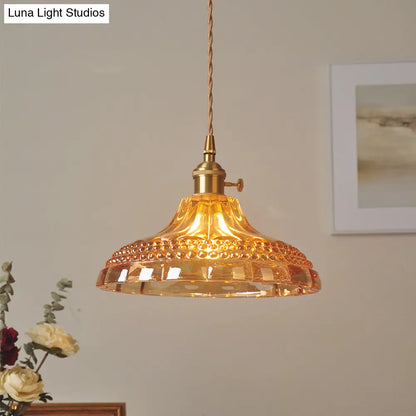 Sleek Amber Glass Pot Lid Pendant Light - Simplicity style with 1-Bulb for Restaurants