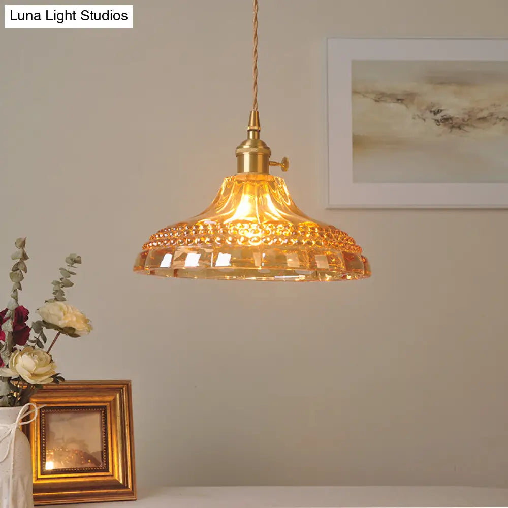 Sleek Amber Glass Pot Lid Pendant Light - Simplicity style with 1-Bulb for Restaurants