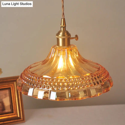 Sleek Amber Glass Pot Lid Pendant Light - Simplicity style with 1-Bulb for Restaurants