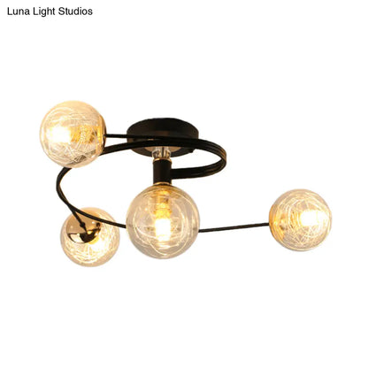 DecorBites™ DecorBites™ Sleek and Elegant 4-Bulb Black Semi Flush Mount Ceiling Light with Orb Shade and Transparent Glass