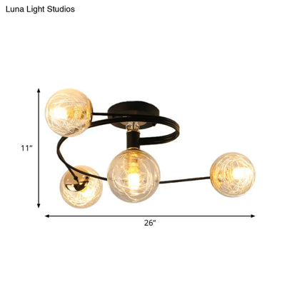 DecorBites™ DecorBites™ Sleek and Elegant 4-Bulb Black Semi Flush Mount Ceiling Light with Orb Shade and Transparent Glass