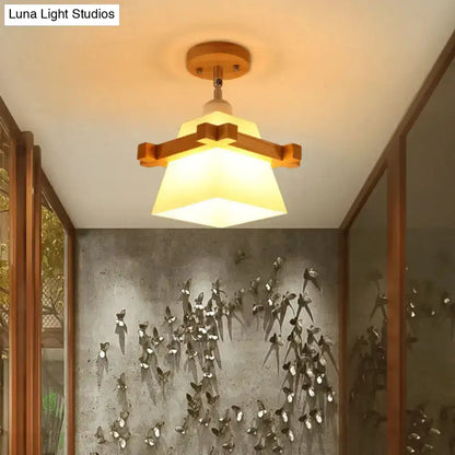 DecorBites™ Lámpara de techo semiempotrada geométrica de bambú asiático elegante con acabado de madera