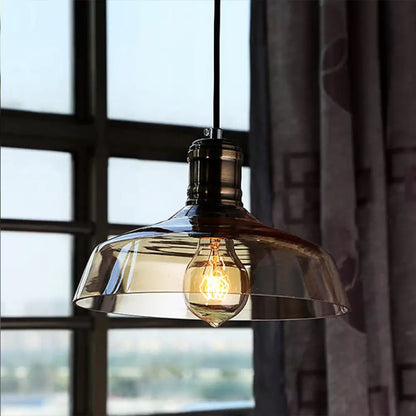 Sleek Barn Shade Pendant Light with Clear/Brown Glass - Industrial Style for Dining Room