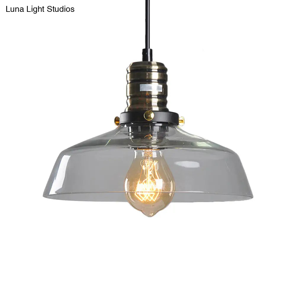 Sleek Barn Shade Pendant Light with Clear/Brown Glass - Industrial Style for Dining Room