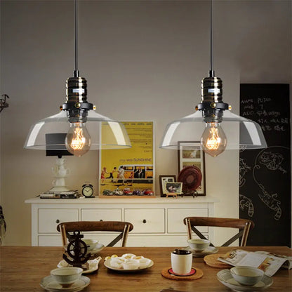 Sleek Barn Shade Pendant Light with Clear/Brown Glass - Industrial Style for Dining Room