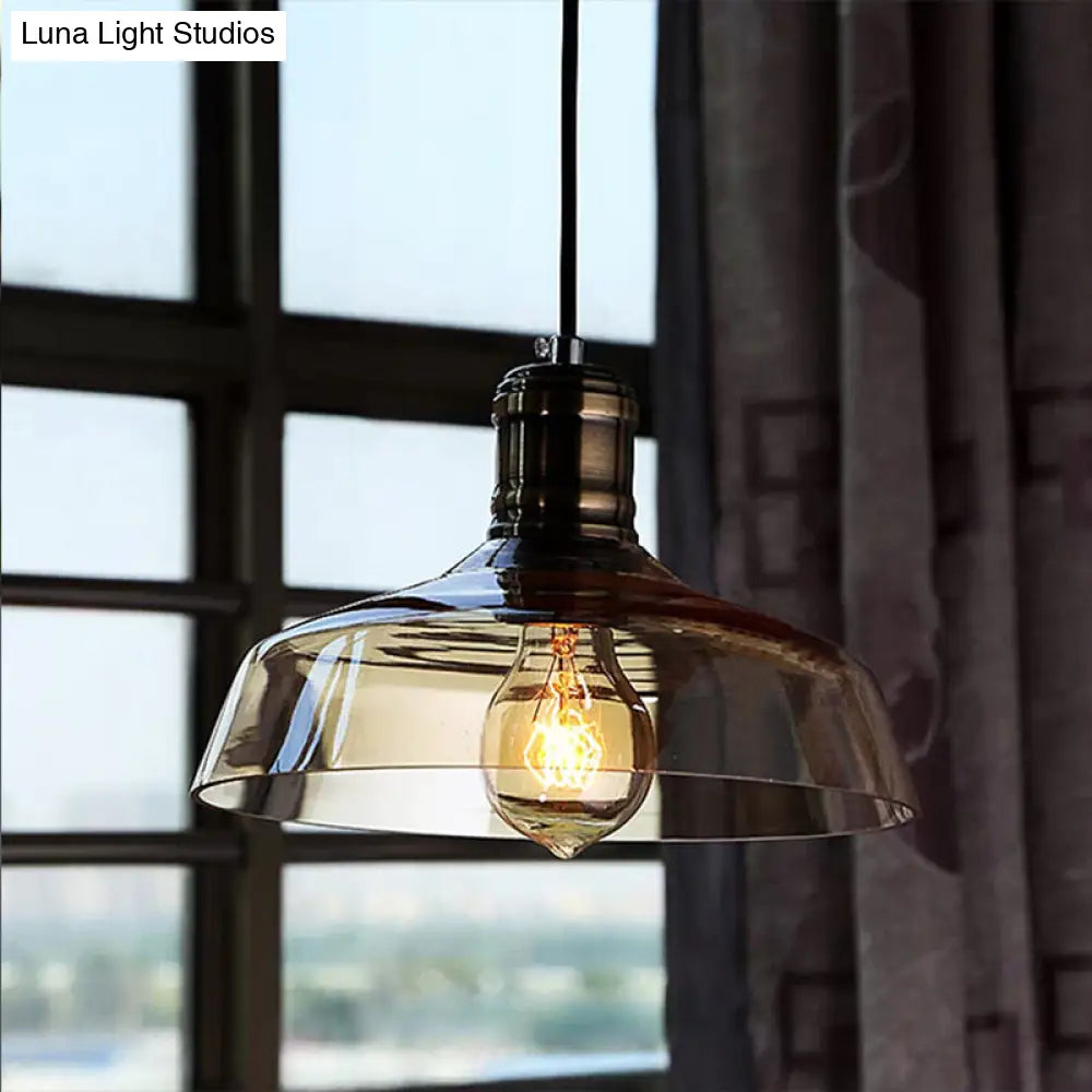 Sleek Barn Shade Pendant Light with Clear/Brown Glass - Industrial Style for Dining Room