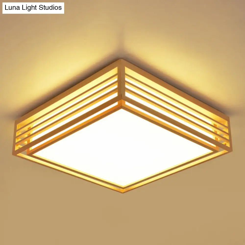 DecorBites™ DecorBites™ Sleek Beige LED Flush-Mount Wood Square Ceiling Light