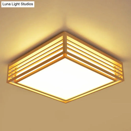 DecorBites™ DecorBites™ Sleek Beige LED Flush-Mount Wood Square Ceiling Light