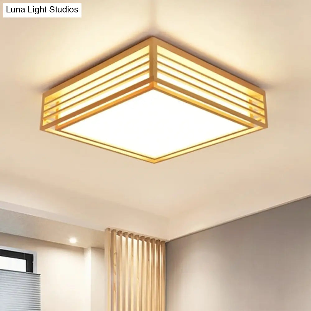 DecorBites™ DecorBites™ Sleek Beige LED Flush-Mount Wood Square Ceiling Light