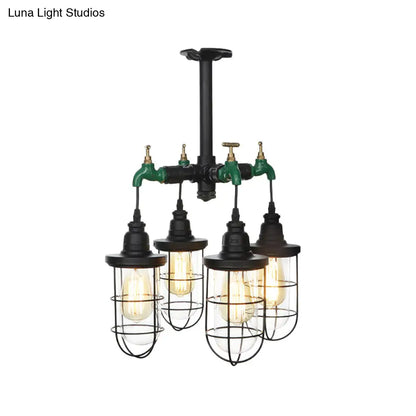 DecorBites™ DecorBites™ Sleek Black 3/4-Light Semi Mount Industrial Clear Glass Cage Lamp Fixture